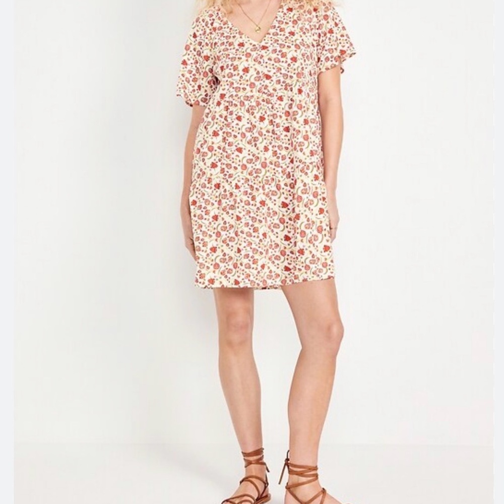 Old Navy Cream Mini Dress with Red Floral Print